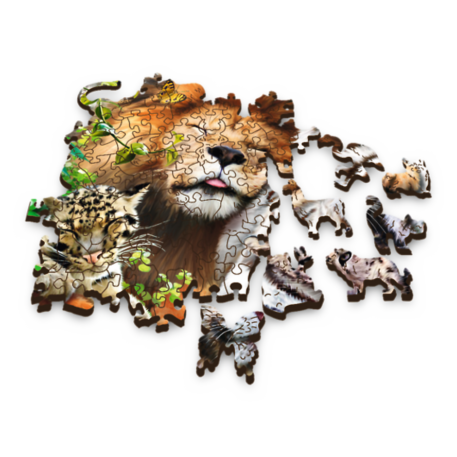 Trefl Wood Craft 501 Piece Wooden Puzzle - Wild Cats in the Jungle