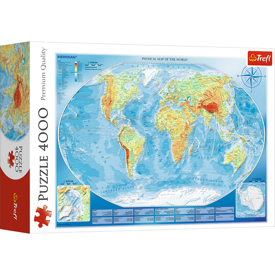 Trefl Red 4000 Piece Puzzle - Large physical map of the world / Meridian