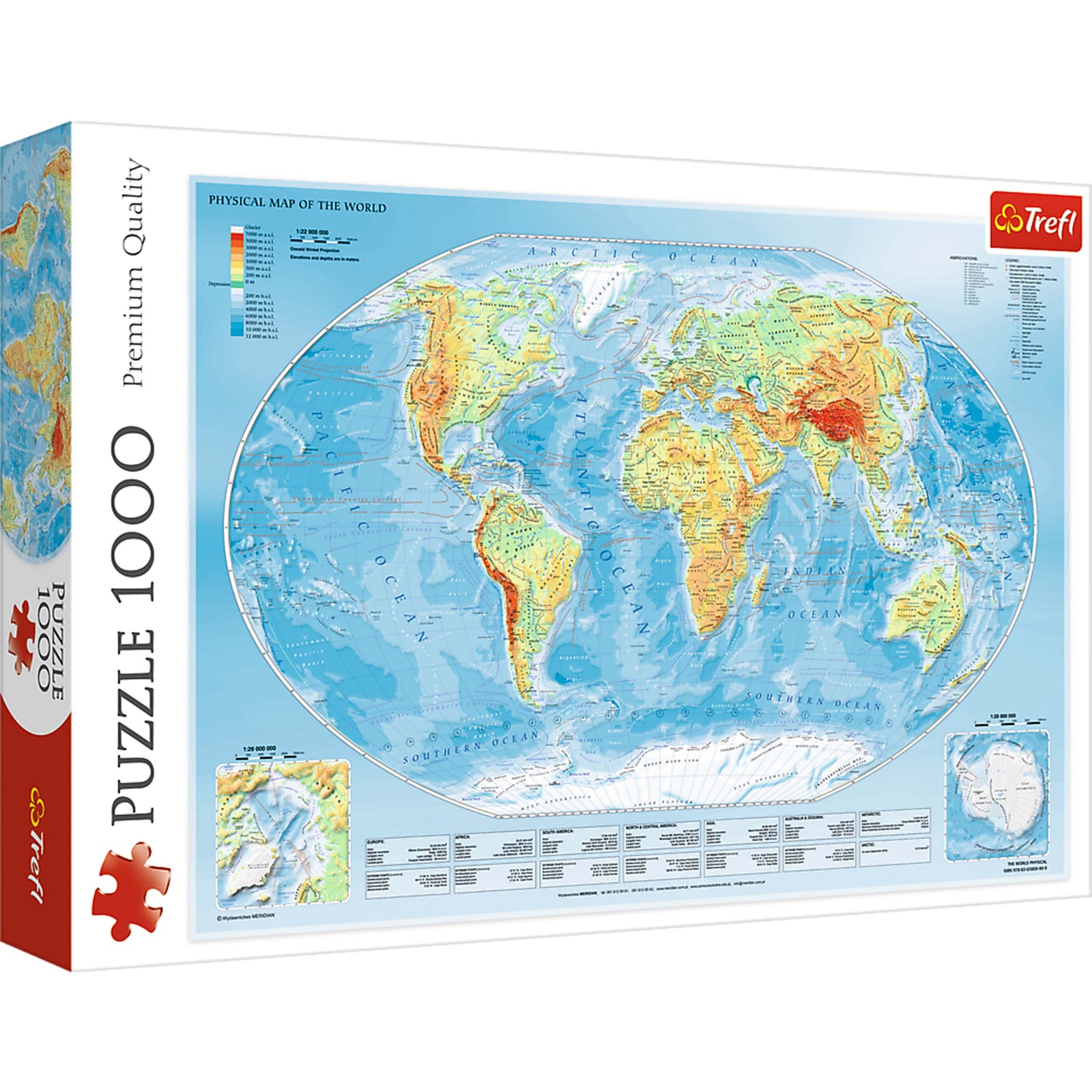 Trefl Red 1000 Piece Puzzle - Physical map of the world / Meridian