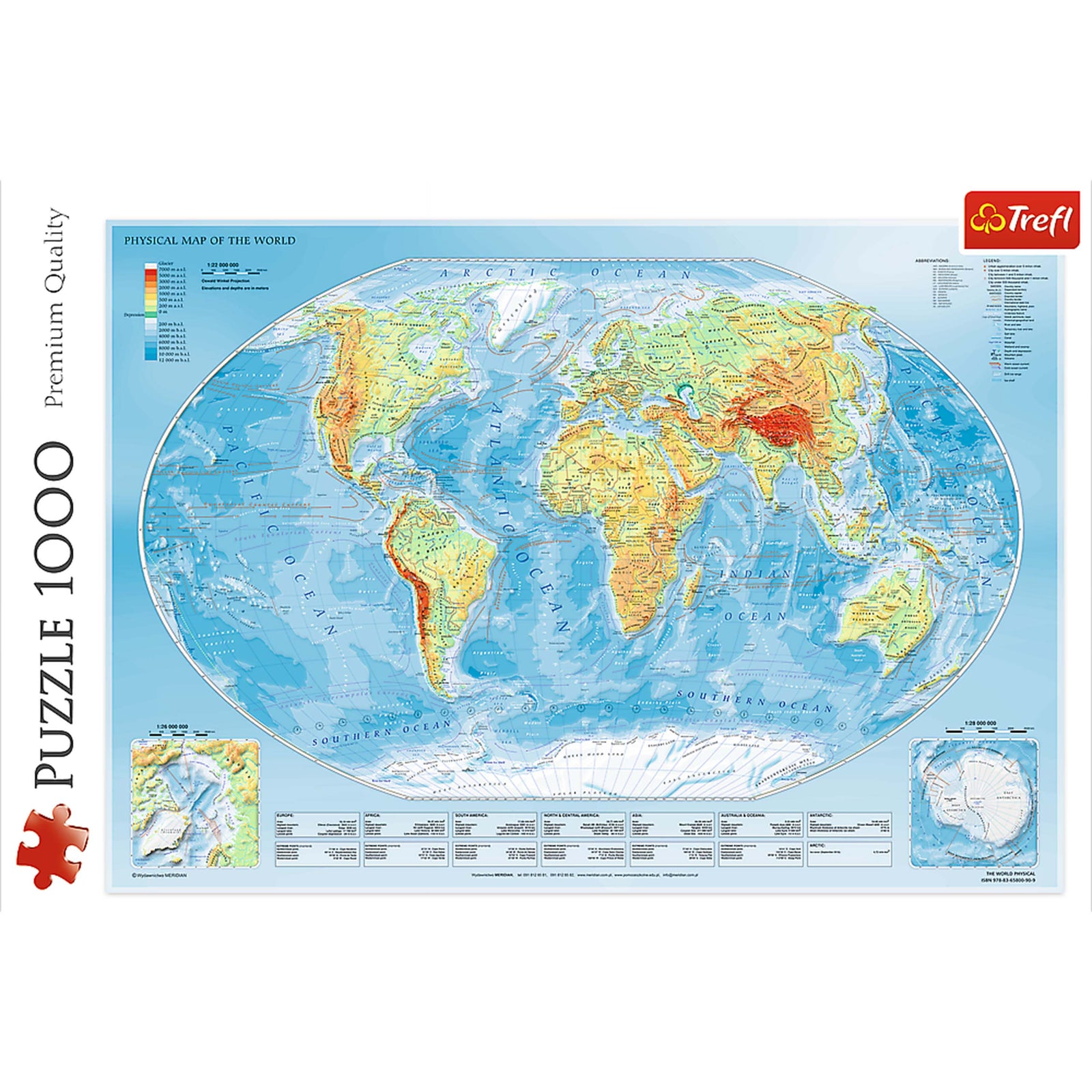 Trefl Red 1000 Piece Puzzle - Physical map of the world / Meridian