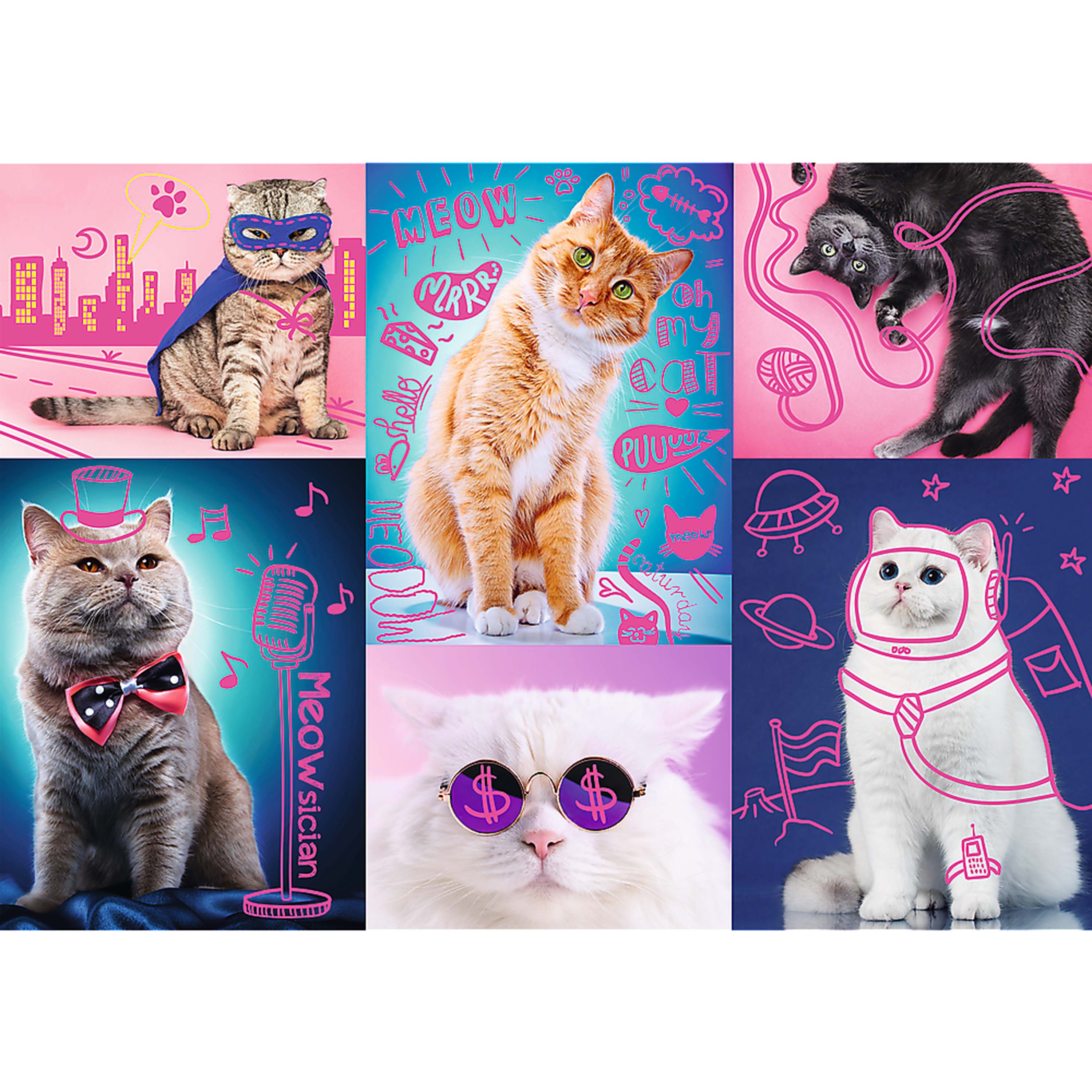 Trefl Red Neon Color Line 1000 Piece Puzzle - Super cats