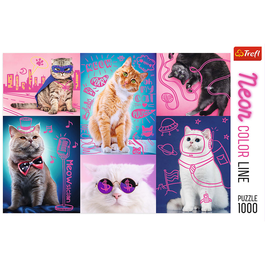 Trefl Red Neon Color Line 1000 Piece Puzzle - Super cats