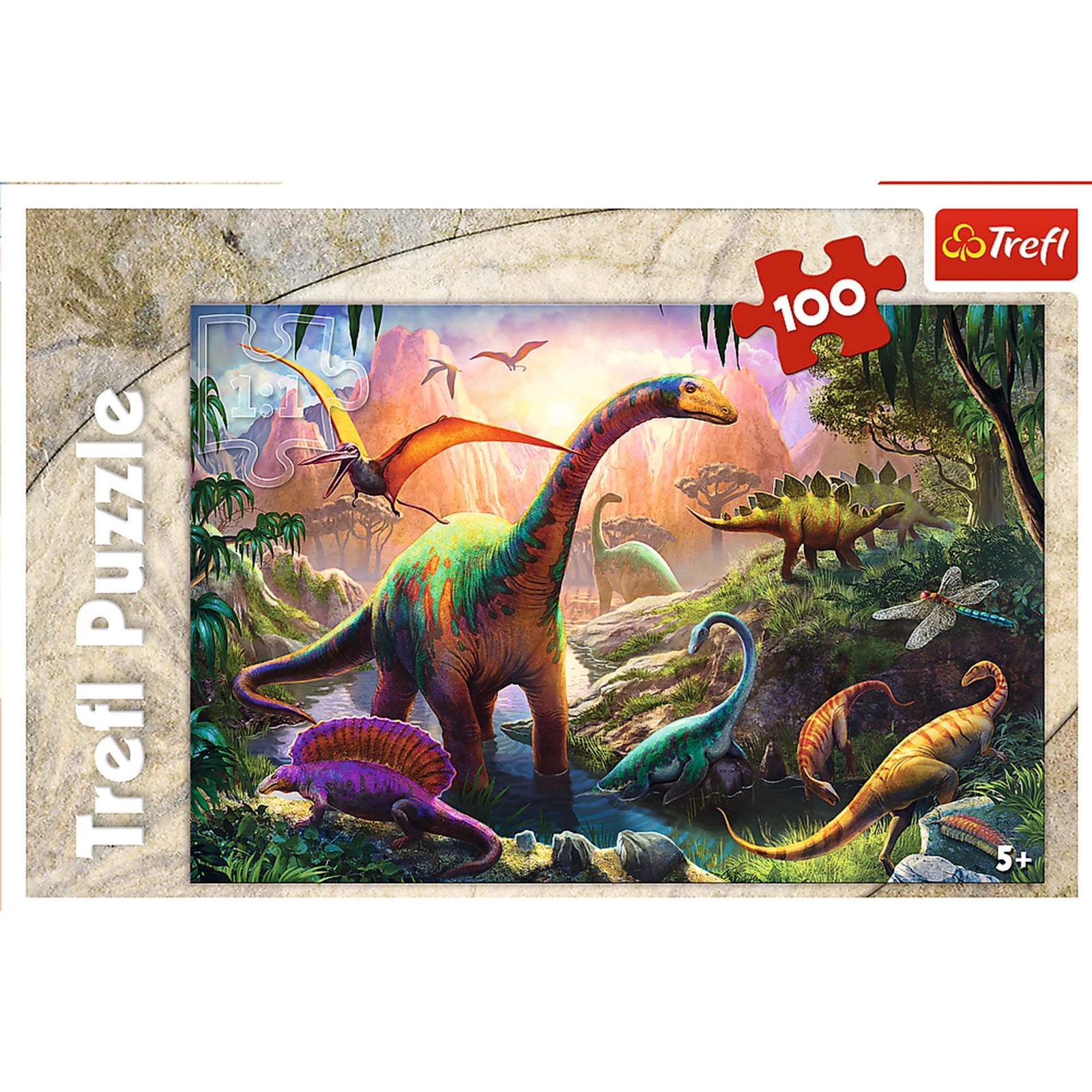 Trefl Red 100 Piece Kids Puzzle - Dinosaurs' Land