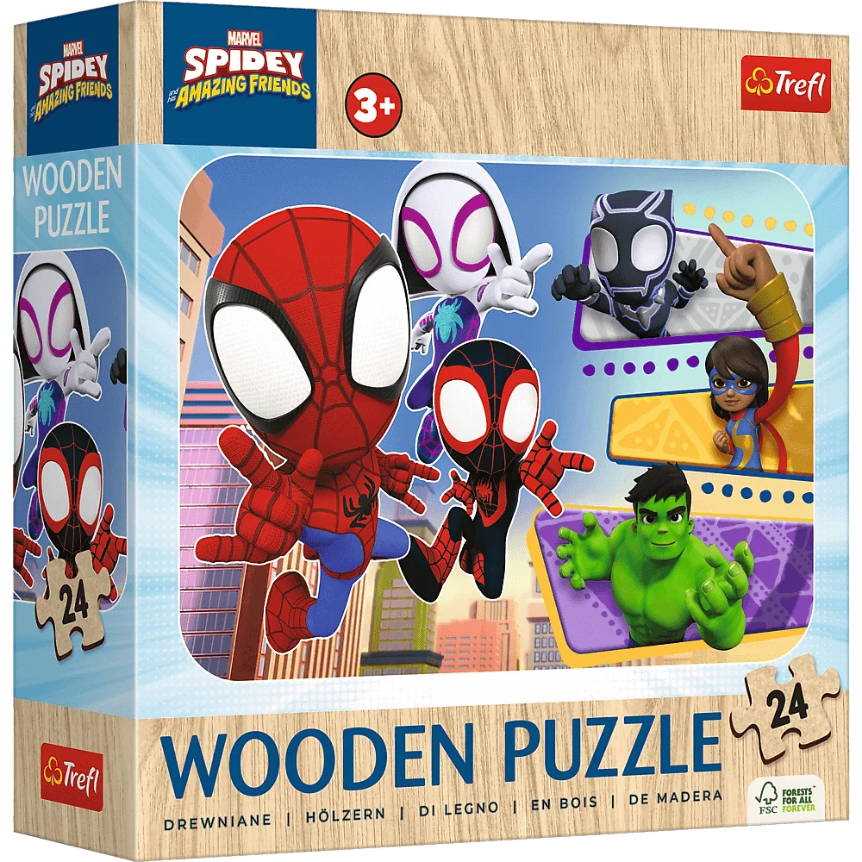 Trefl Wood Craft 24 Piece Wooden Puzzle - Marvel Brave Spidey and friends / Spidey and his Amazing Friends