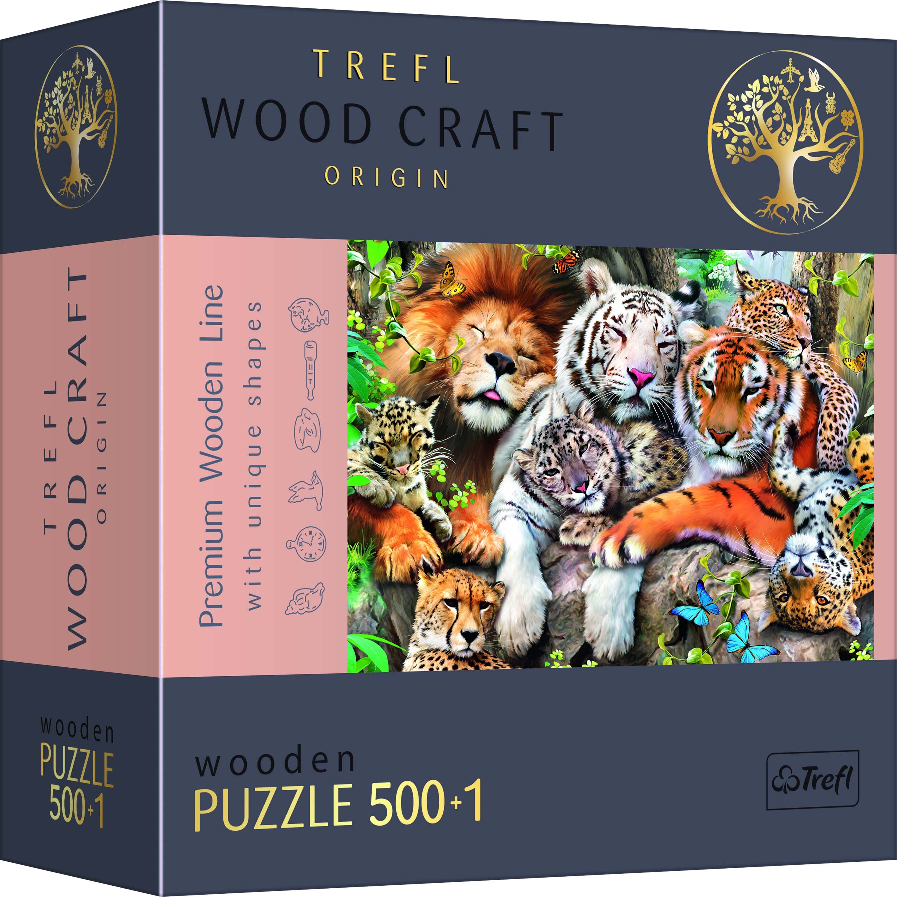 Trefl Wood Craft 501 Piece Wooden Puzzle - Wild Cats in the Jungle