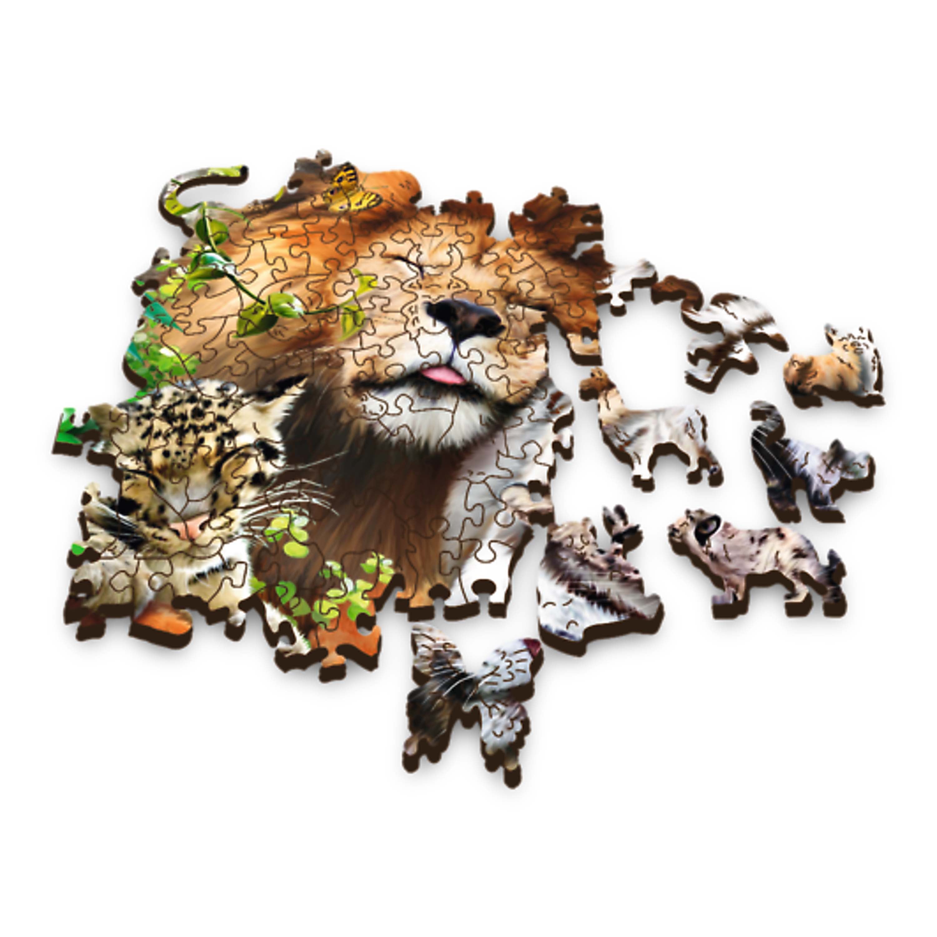 Trefl Wood Craft 501 Piece Wooden Puzzle - Wild Cats in the Jungle