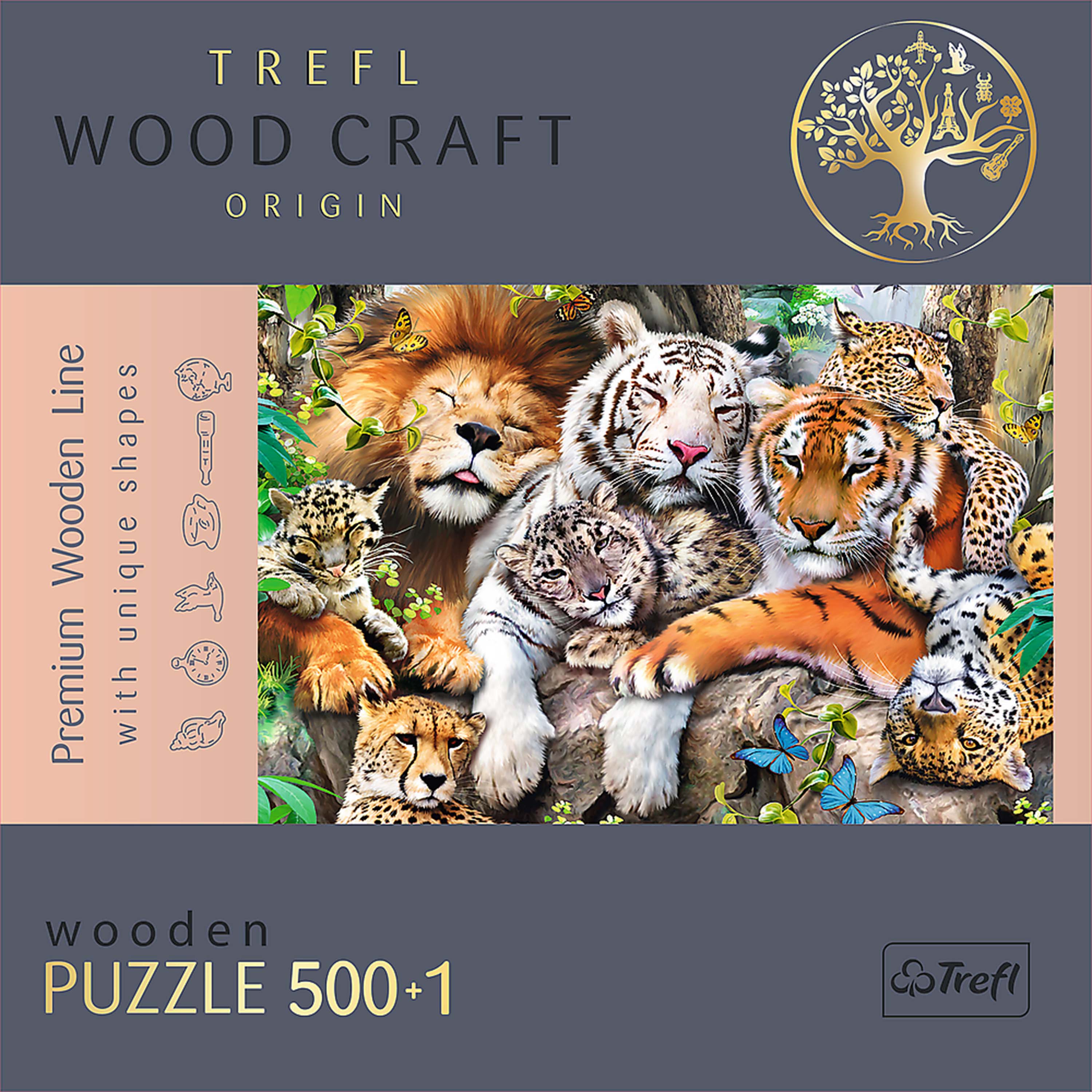 Trefl Wood Craft 501 Piece Wooden Puzzle - Wild Cats in the Jungle