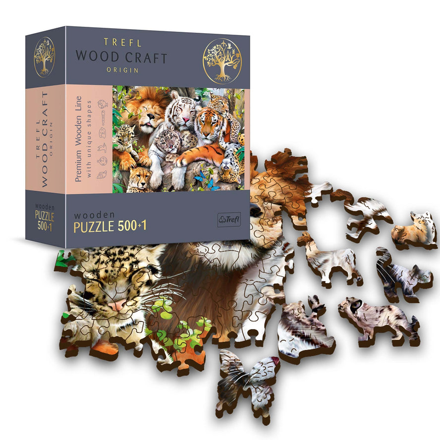 Trefl Wood Craft 501 Piece Wooden Puzzle - Wild Cats in the Jungle