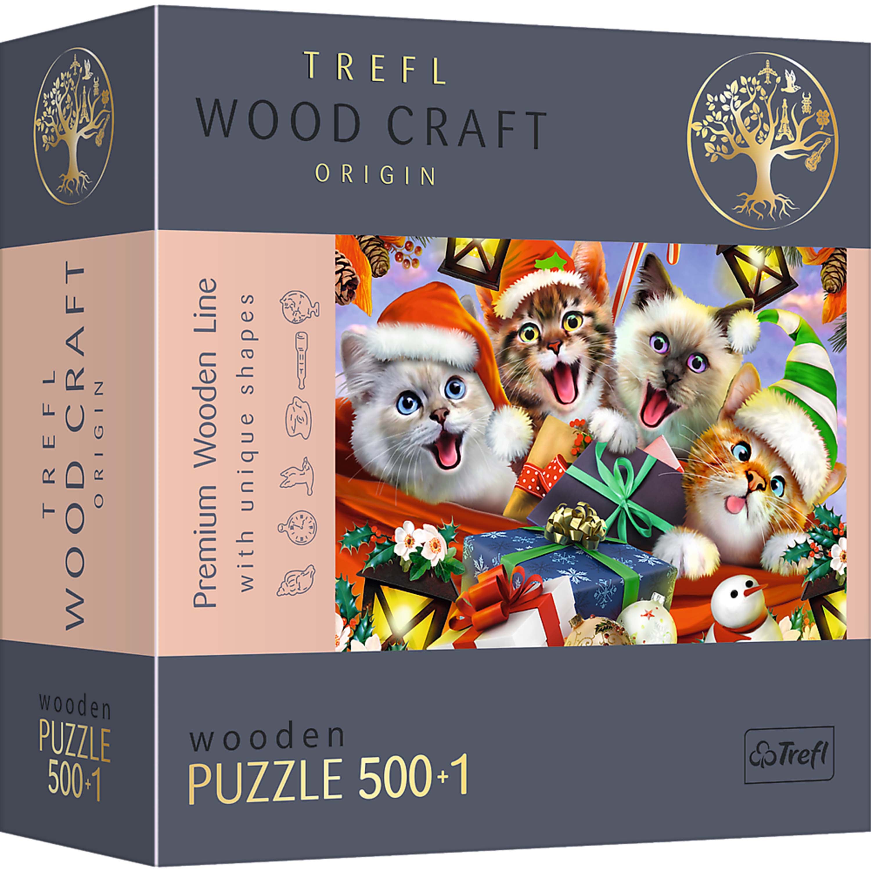 Trefl Wood Craft 501 Piece Wooden Puzzle - Festive Cats