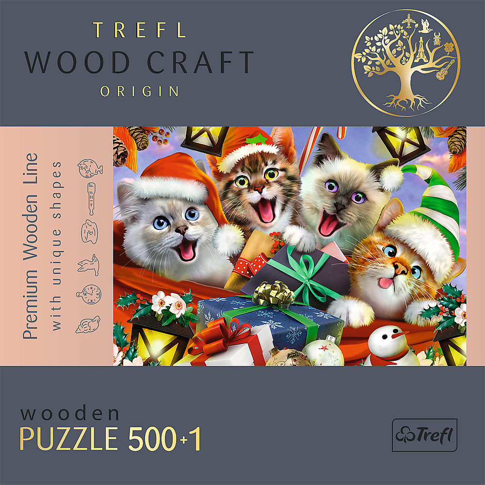 Trefl Wood Craft 501 Piece Wooden Puzzle - Festive Cats