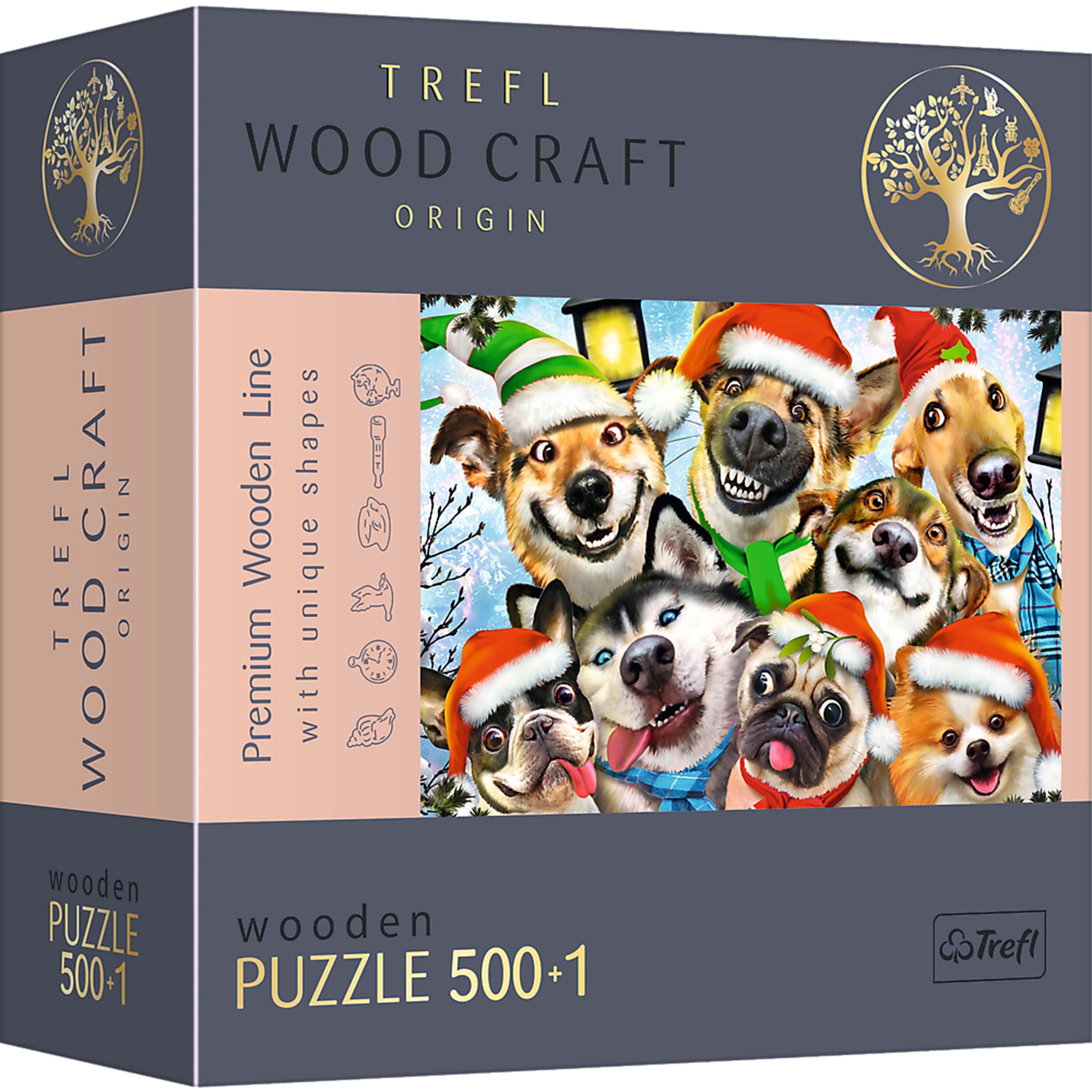 Trefl Wood Craft 501 Piece Wooden Puzzle - Festive Dogs