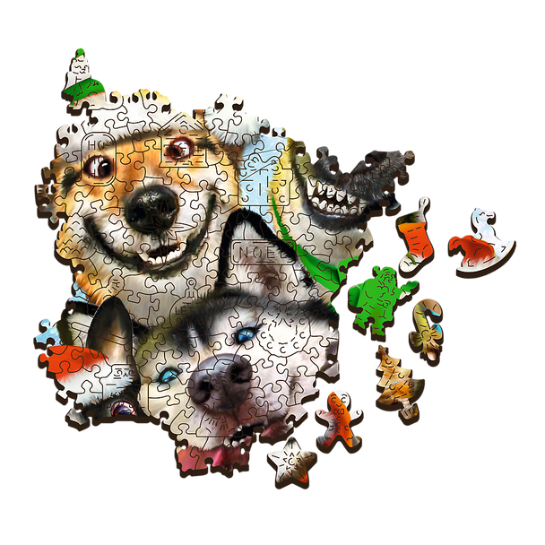 Trefl Wood Craft 501 Piece Wooden Puzzle - Festive Dogs
