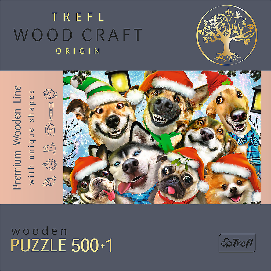 Trefl Wood Craft 501 Piece Wooden Puzzle - Festive Dogs