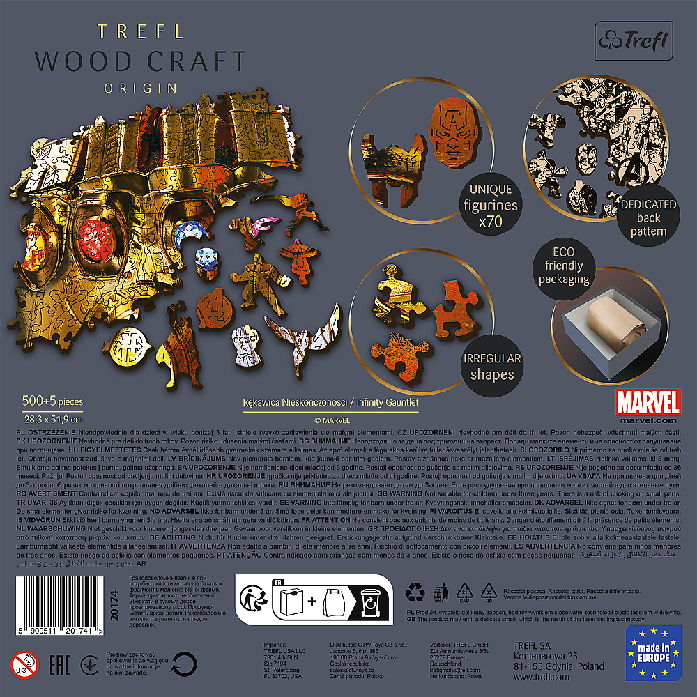 Trefl Wood Craft 500 + 5 Piece Wooden Puzzle - Marvel - Infinity Gauntlet