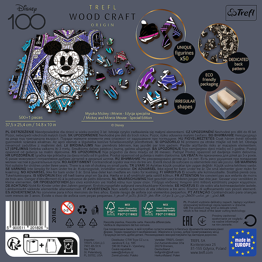 Trefl Wood Craft 500 +1 Piece Wooden Puzzle - Disney's Mickey & Minnie Mouse