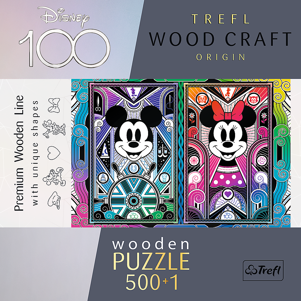Trefl Wood Craft 500 +1 Piece Wooden Puzzle - Disney's Mickey & Minnie Mouse