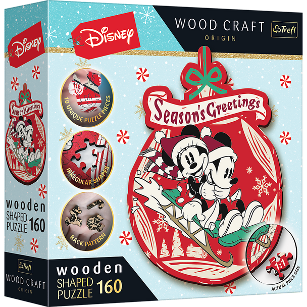 Trefl Wood Craft 160 Piece Wooden Puzzle - Disney's Christmas Mickey Mouse