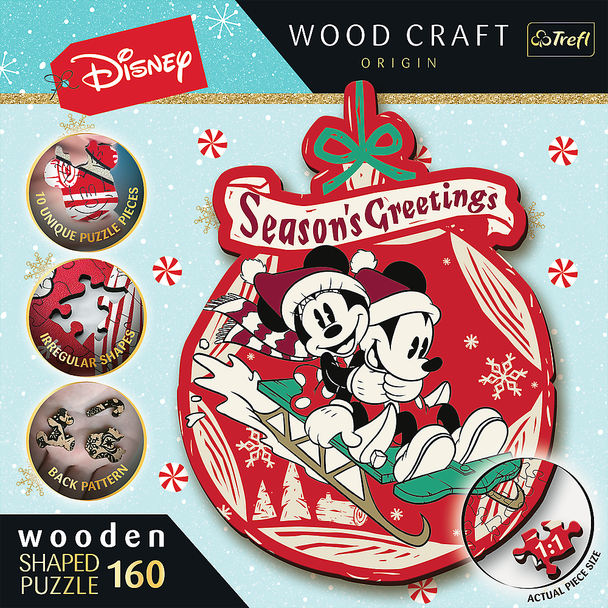 Trefl Wood Craft 160 Piece Wooden Puzzle - Disney's Christmas Mickey Mouse