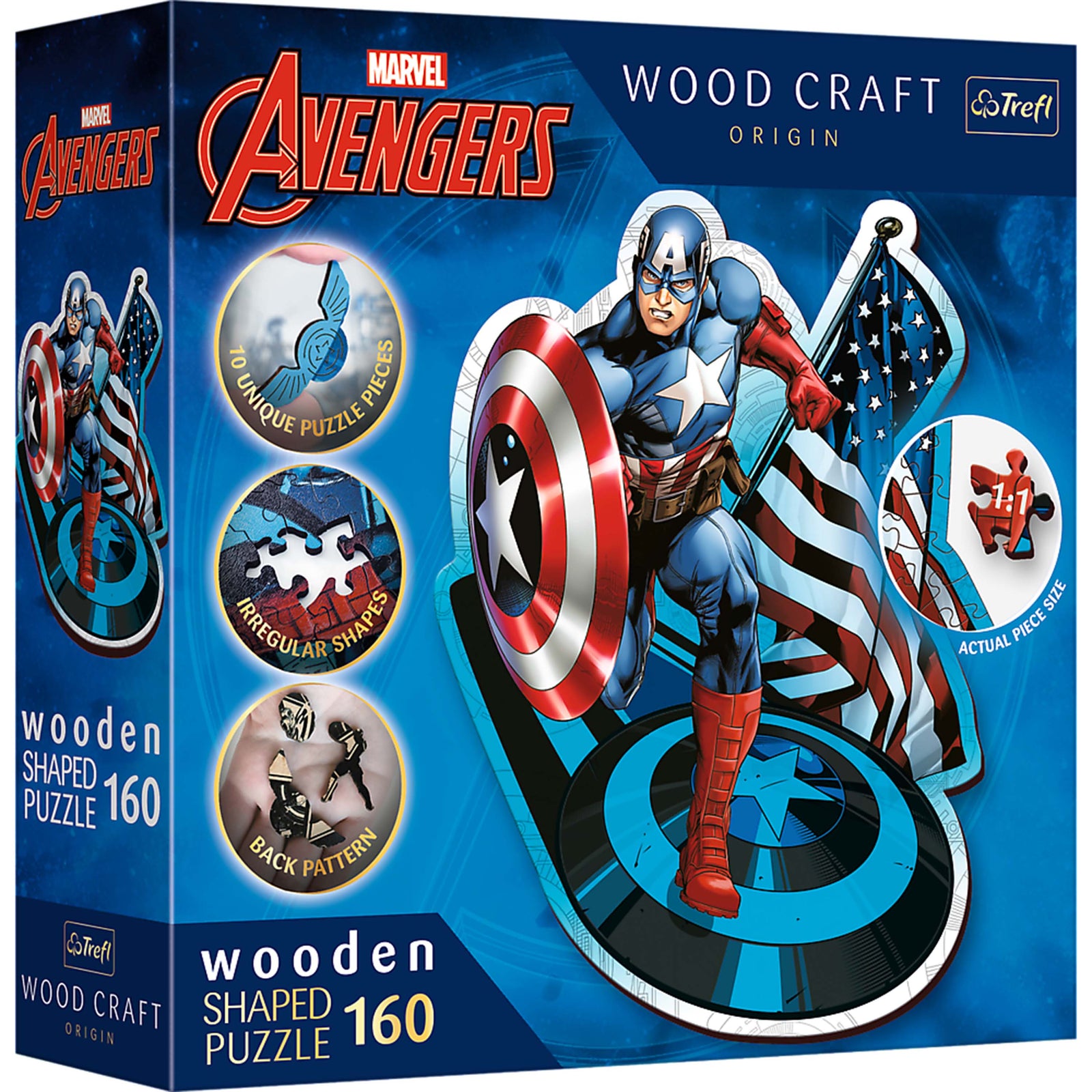 Trefl Wood Craft 160 Piece Wooden Puzzle - Marvel - Fearless Captain America