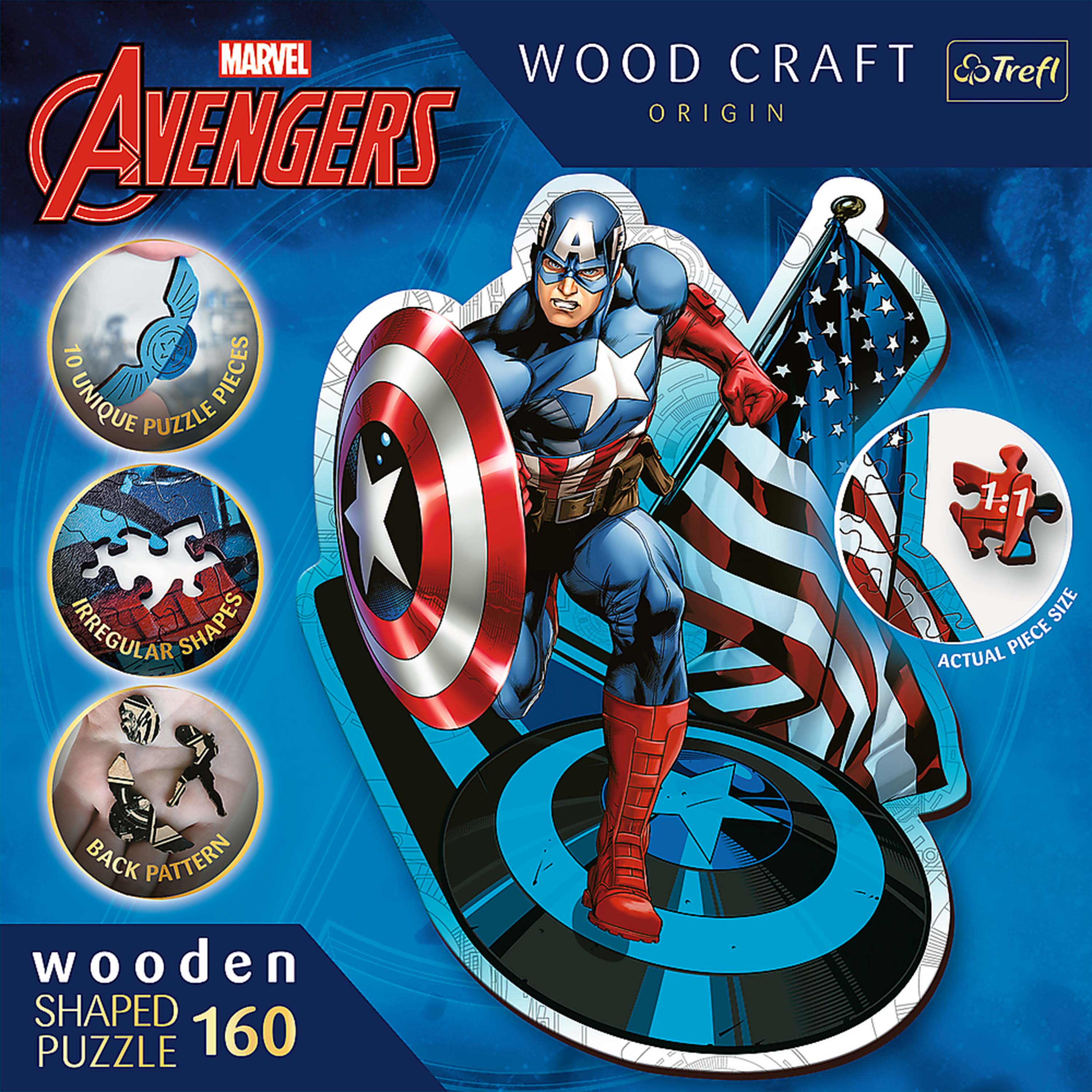 Trefl Wood Craft 160 Piece Wooden Puzzle - Marvel - Fearless Captain America