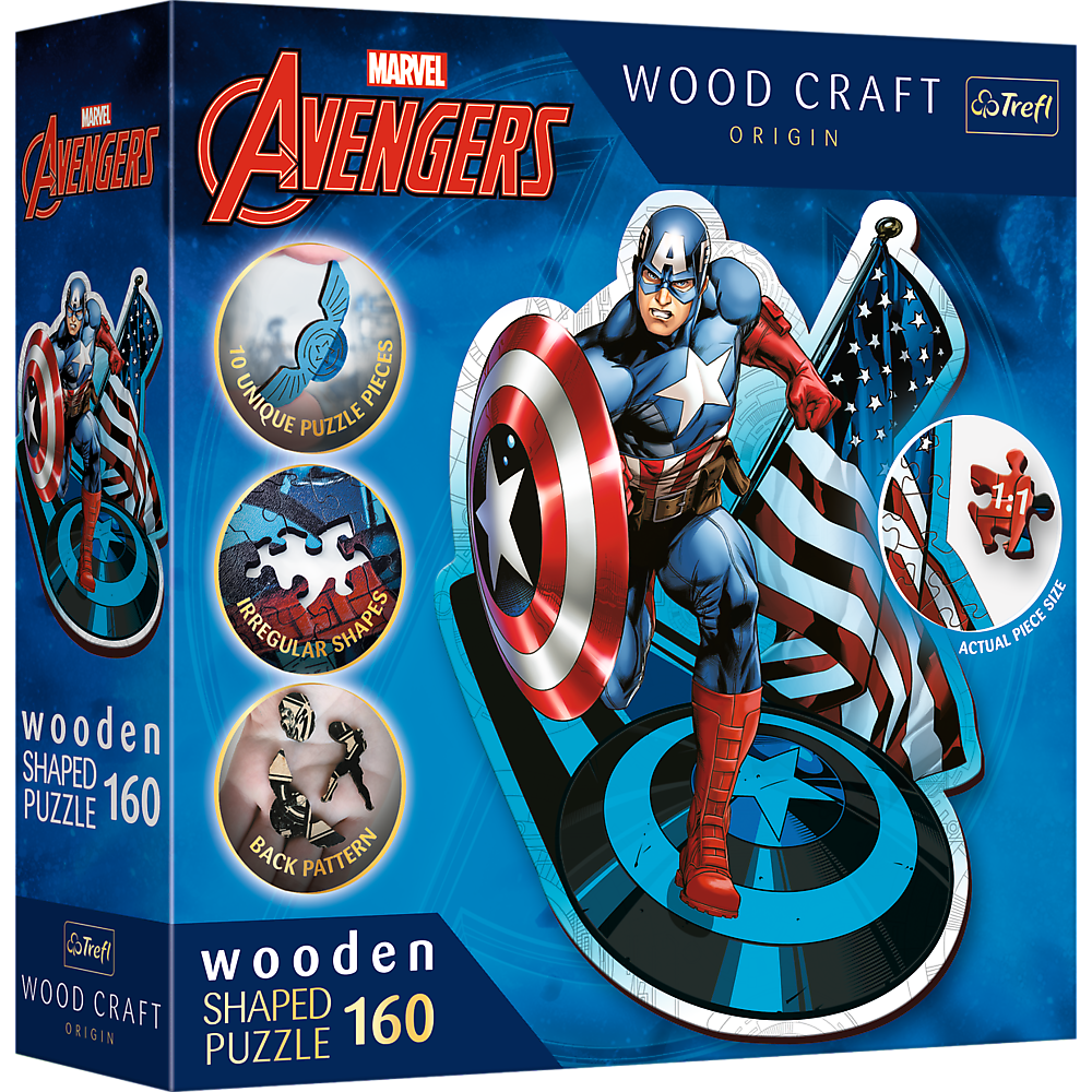 Trefl Wood Craft 160 Piece Wooden Puzzle - Marvel - Fearless Captain America