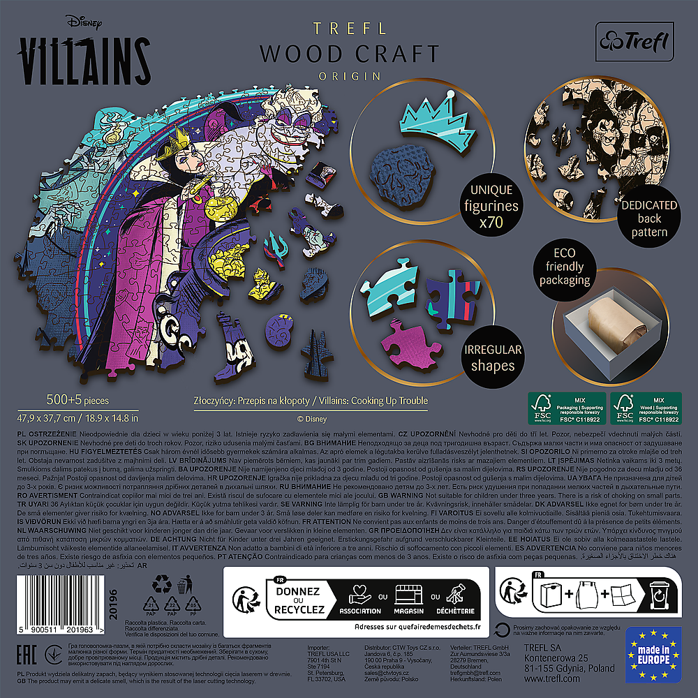 Trefl Wood Craft 500 +5 Piece Wooden Puzzle - Disney's Villains