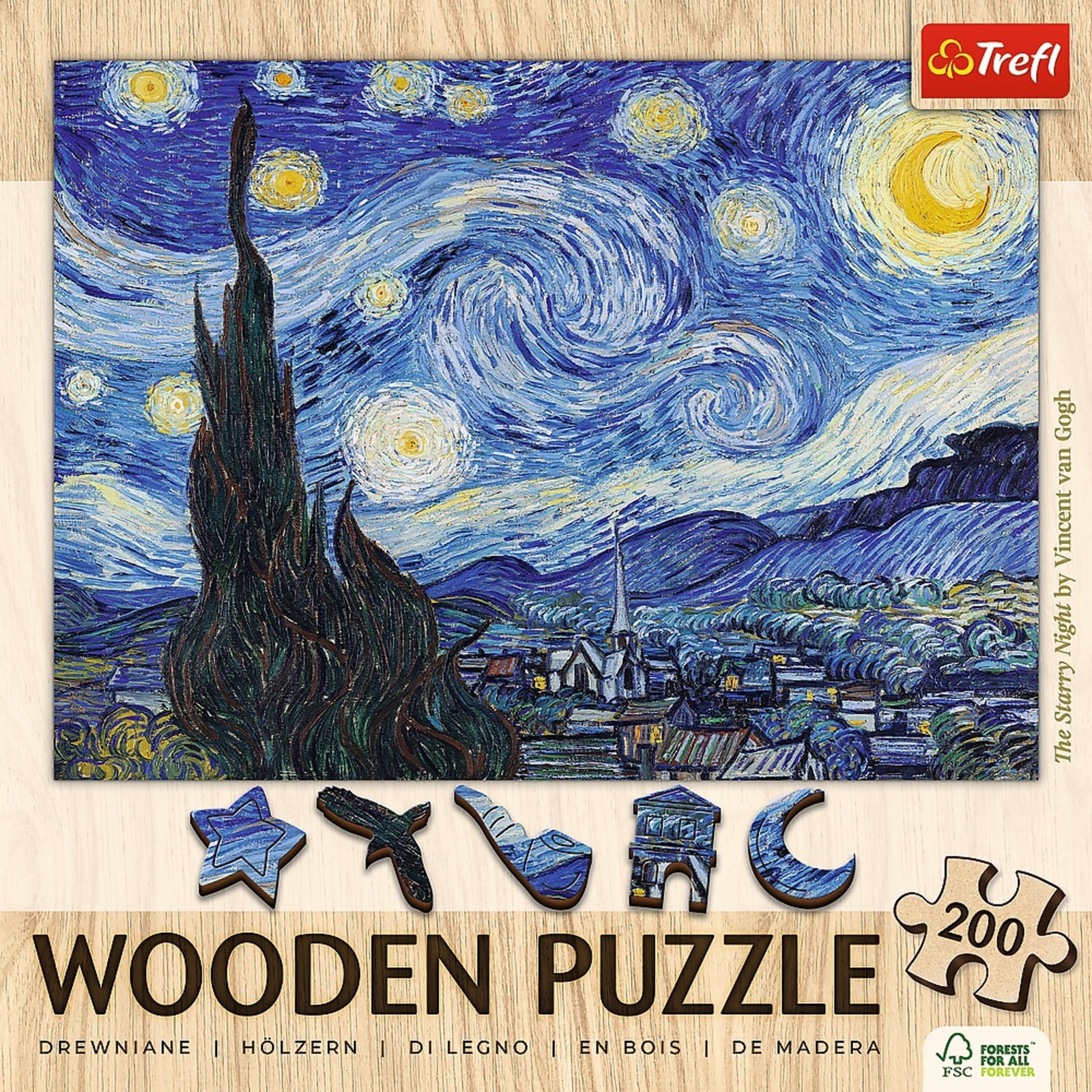 Trefl Wood Craft 200 Piece Wooden Puzzle - The Starry Night - Vincent van Gogh