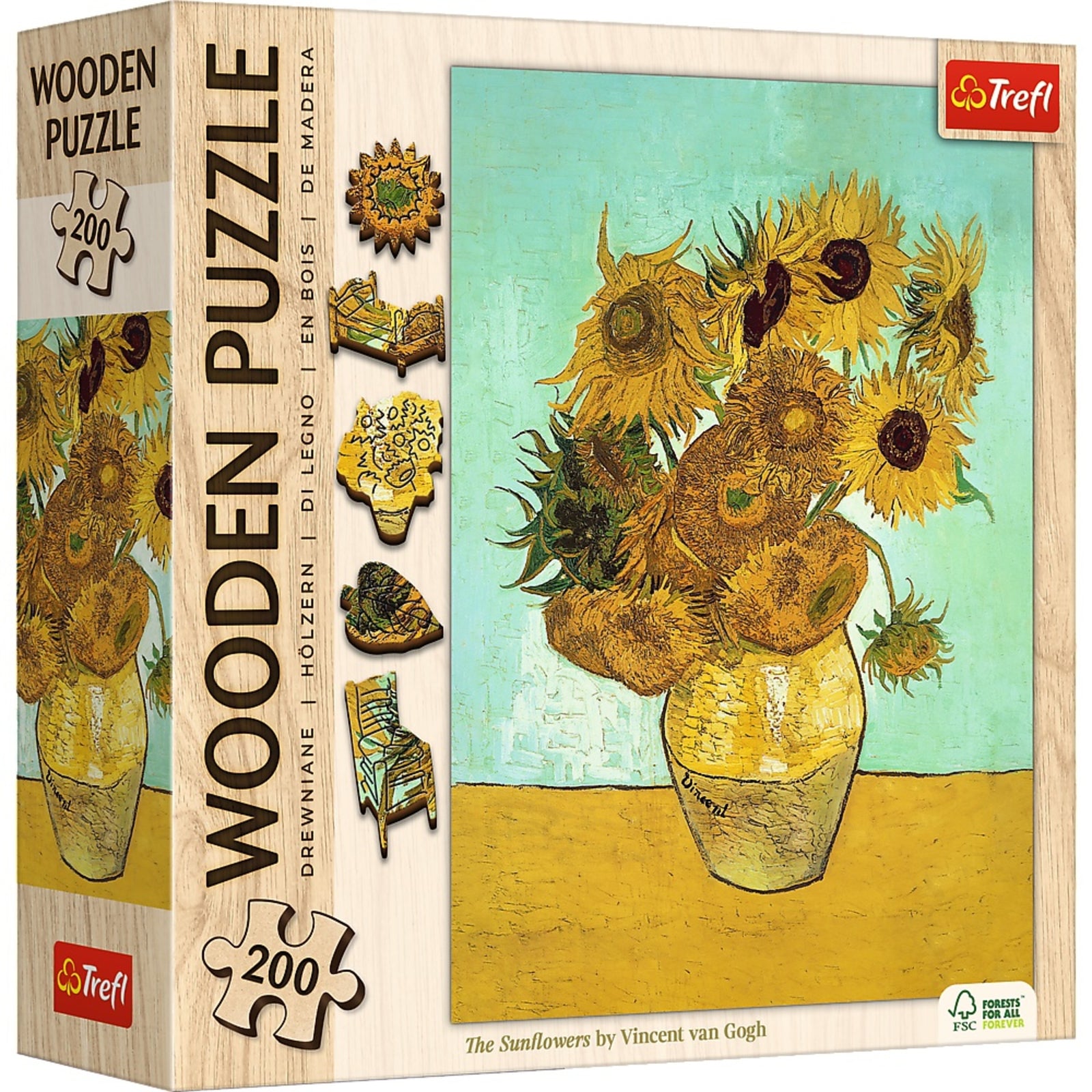 Trefl Wood Craft 200 Piece Wooden Puzzle - Sunflowers - Vincent van Gogh