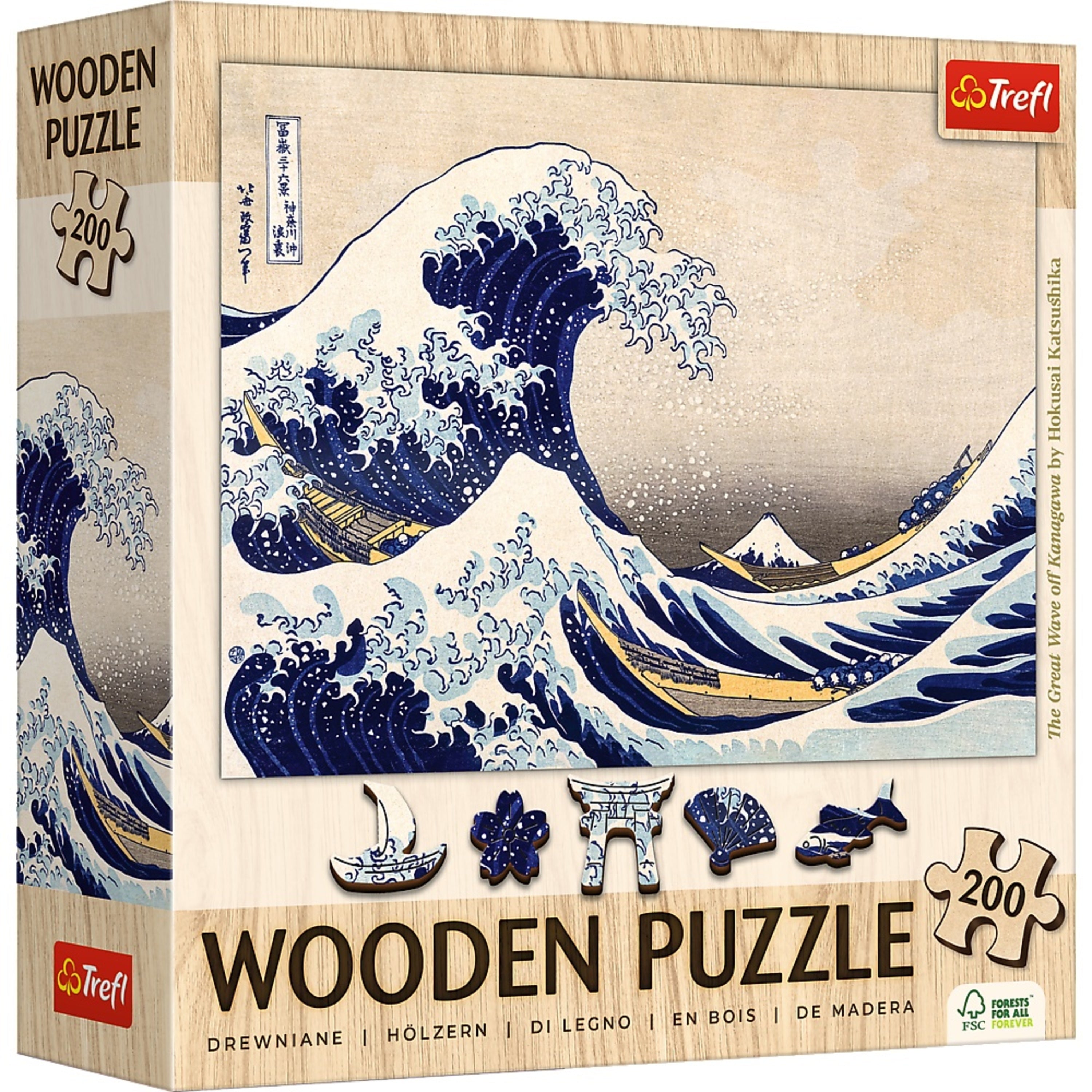 Trefl Wood Craft 200 Piece Wooden Puzzle - The Great Wave off Kanagawa - Hokusai Katsushika