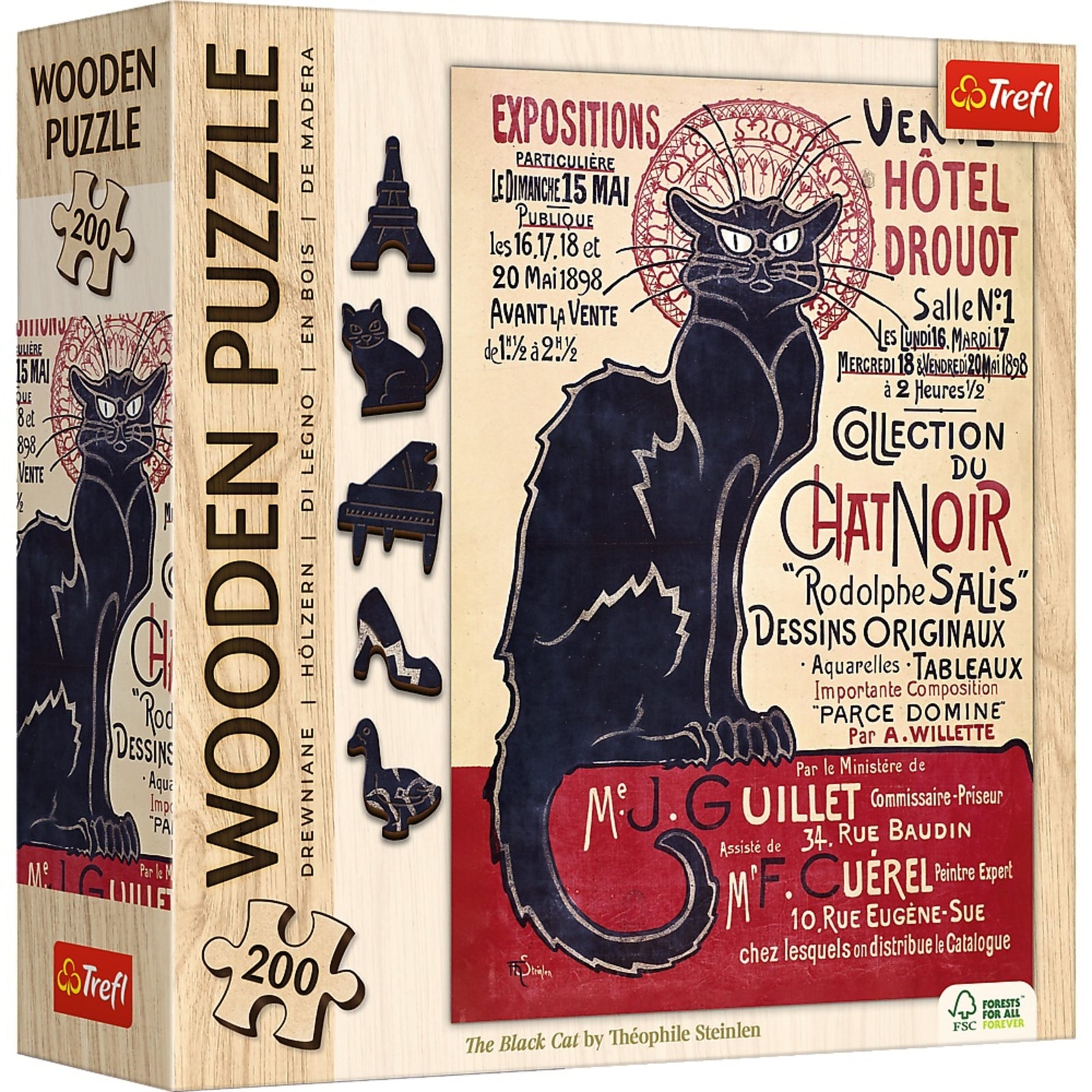 Trefl Wood Craft 200 Piece Wooden Puzzle - The Black Cat - Théophile Alexandre Steinlen