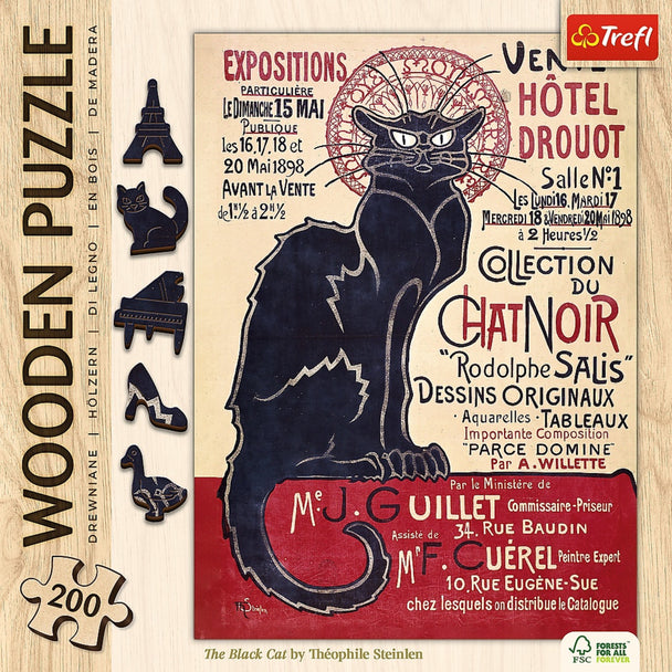 Trefl Wood Craft 200 Piece Wooden Puzzle - The Black Cat - Théophile Alexandre Steinlen