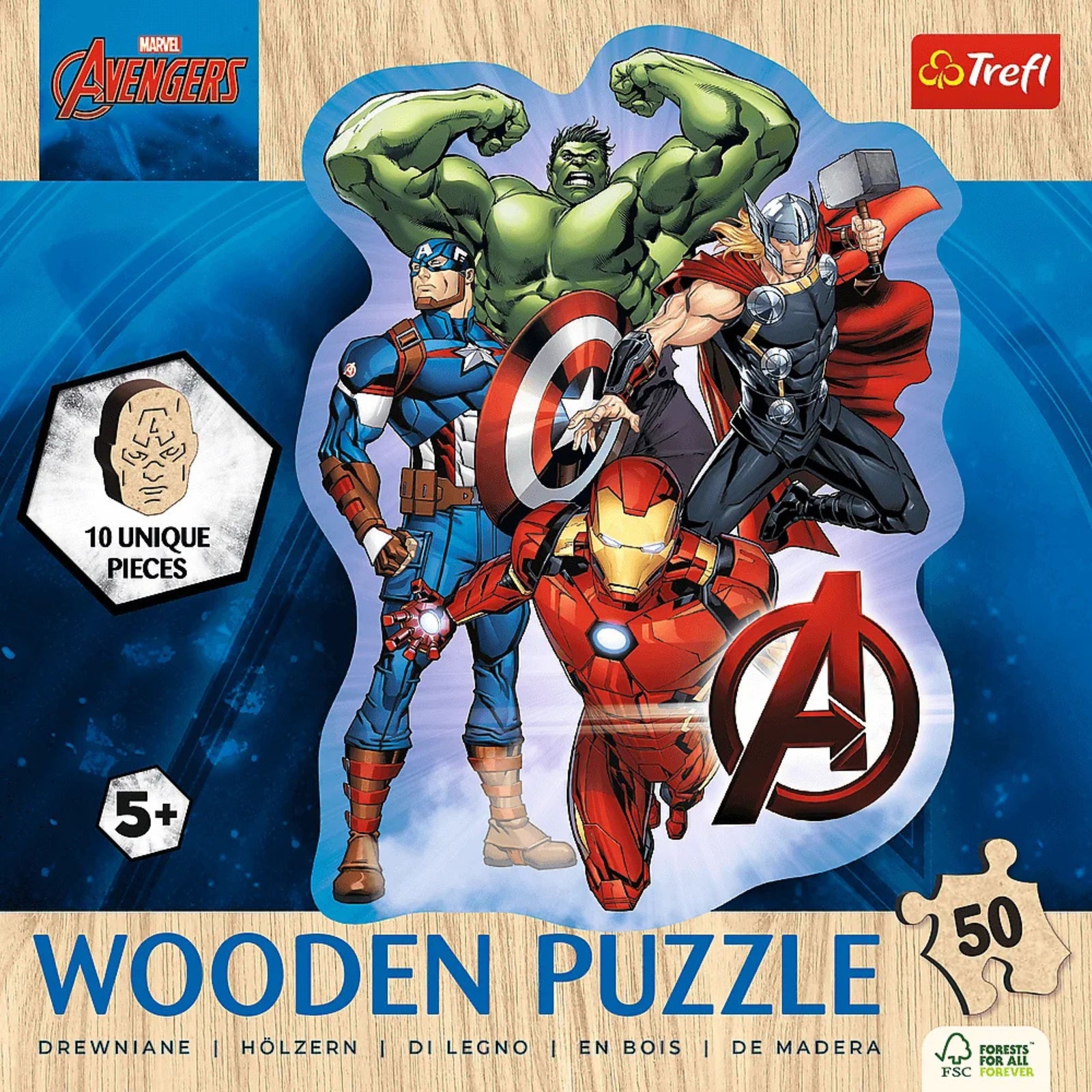 Trefl Wood Craft 50 Piece Wooden Puzzle - Marvel Avenger's Adventures