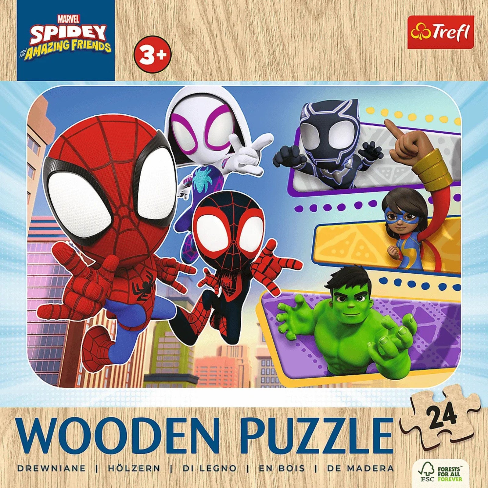 Trefl Wood Craft 24 Piece Wooden Puzzle - Marvel Brave Spidey and friends / Spidey and his Amazing Friends