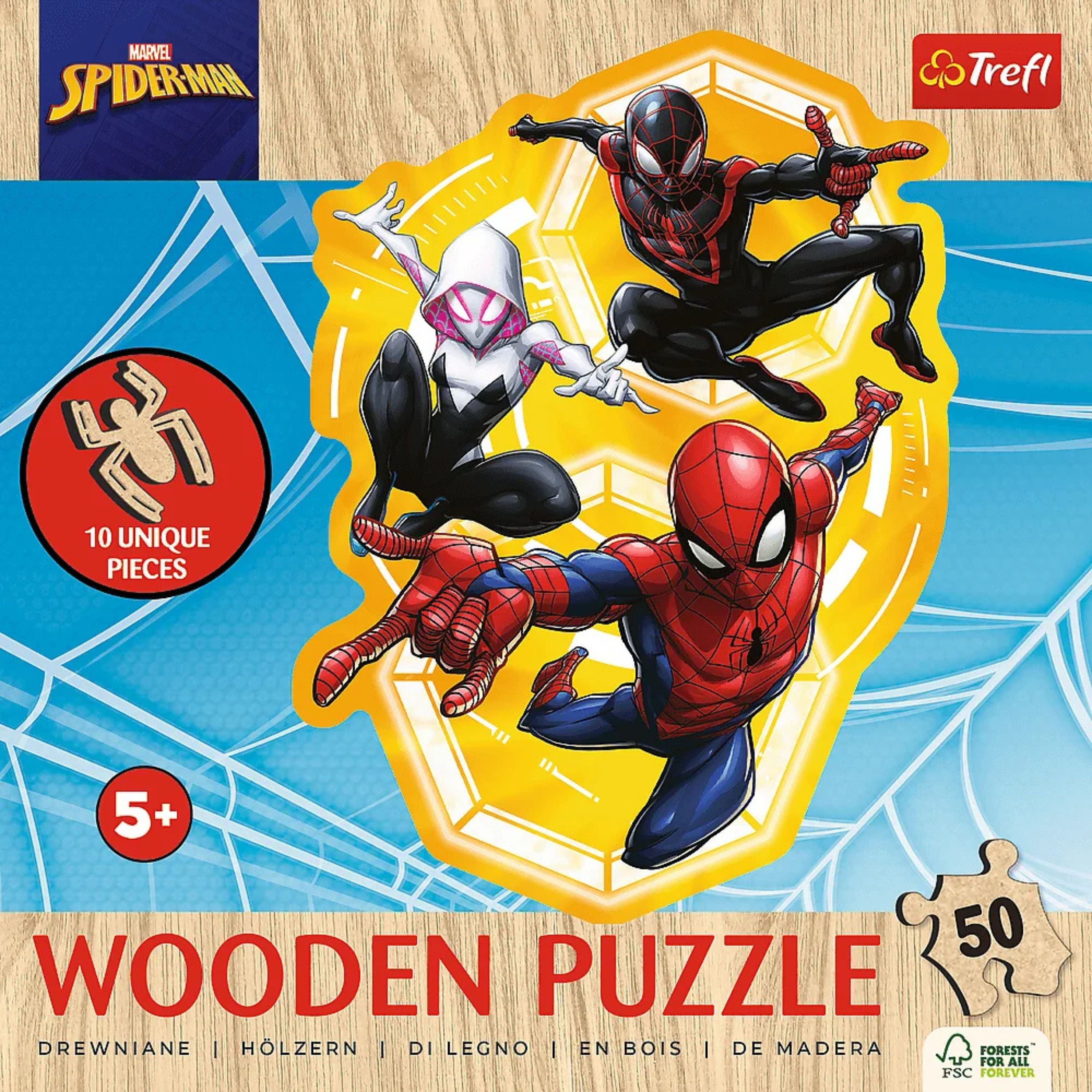 Trefl Wood Craft 50 Piece Wooden Puzzle - Marvel Spider-Man Ready in Action