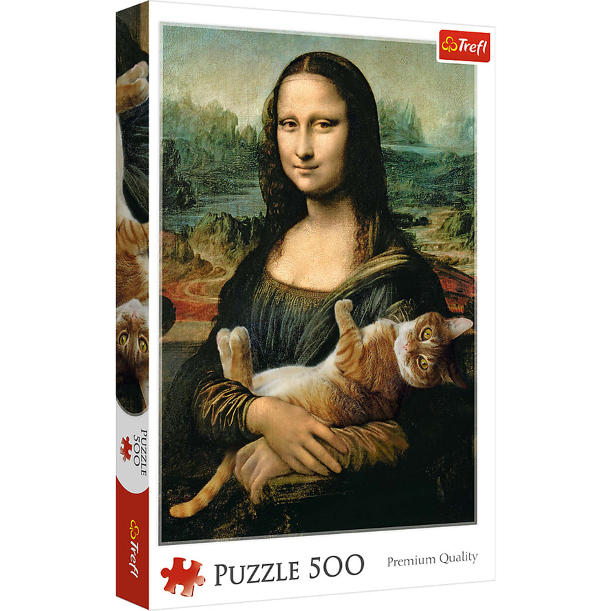 Trefl Red 500 Piece Puzzle - Mona Lisa and Purring Kitty / Bridgeman