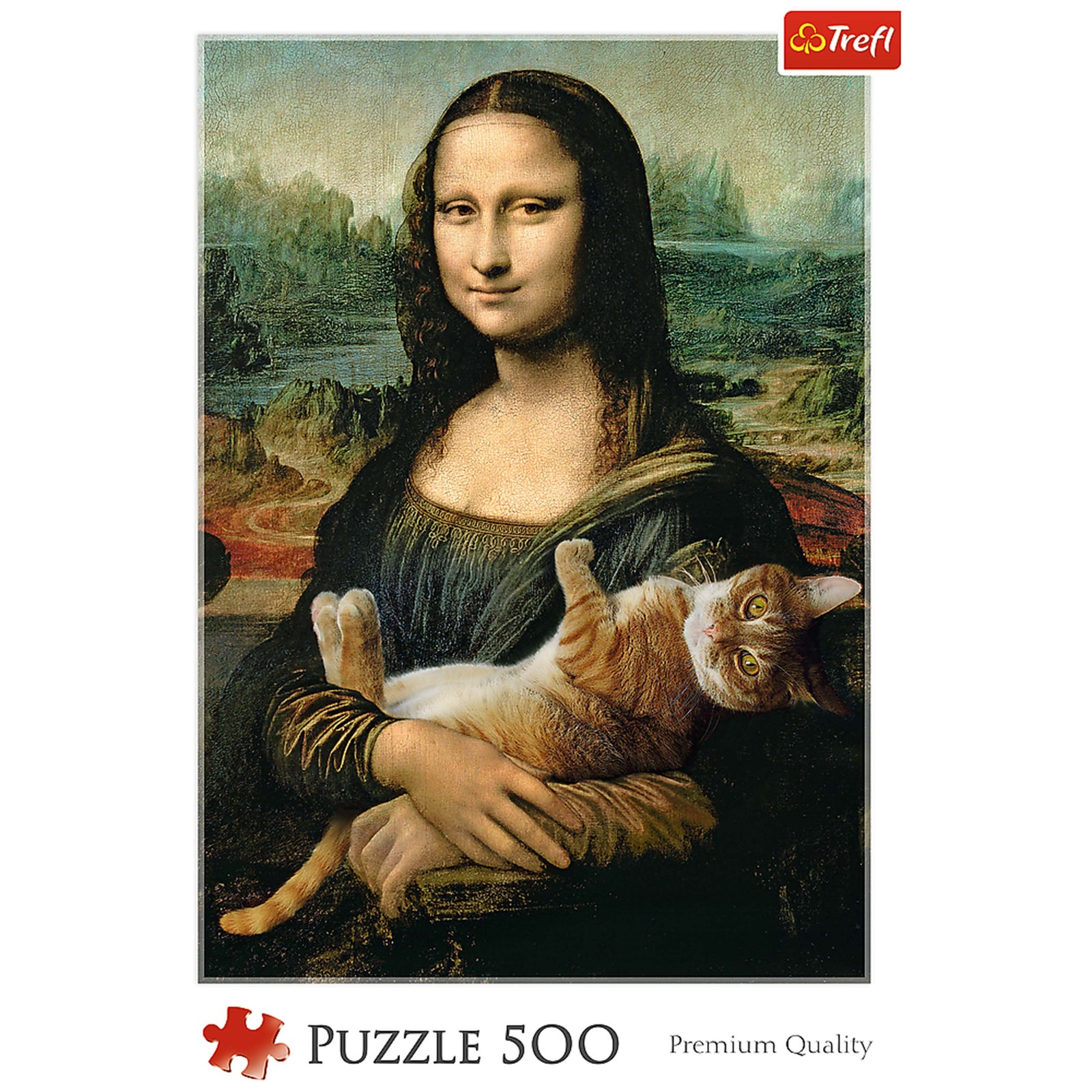 Trefl Red 500 Piece Puzzle - Mona Lisa and Purring Kitty / Bridgeman