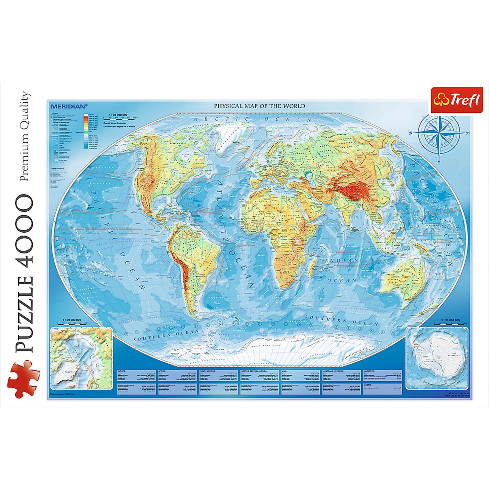 Trefl Red 4000 Piece Puzzle - Large physical map of the world / Meridian