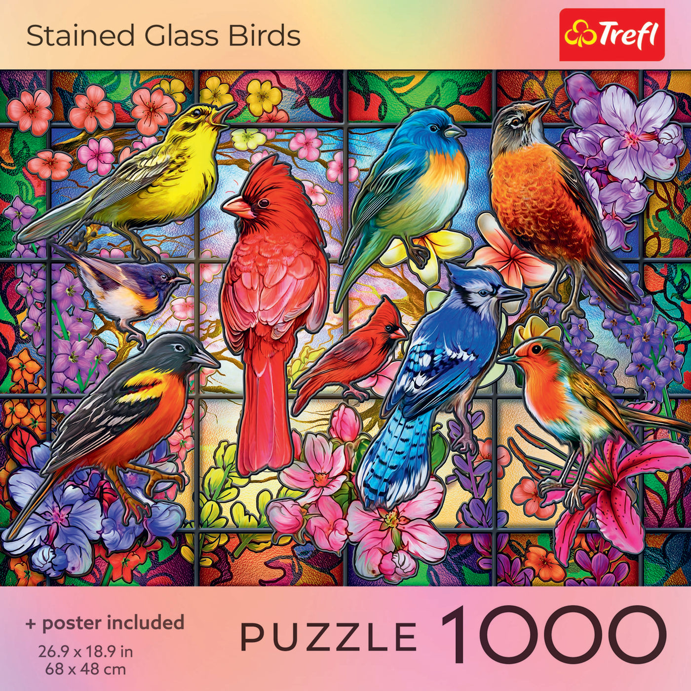 Trefl Red Stained Glass Birds 1000 Piece Puzzle