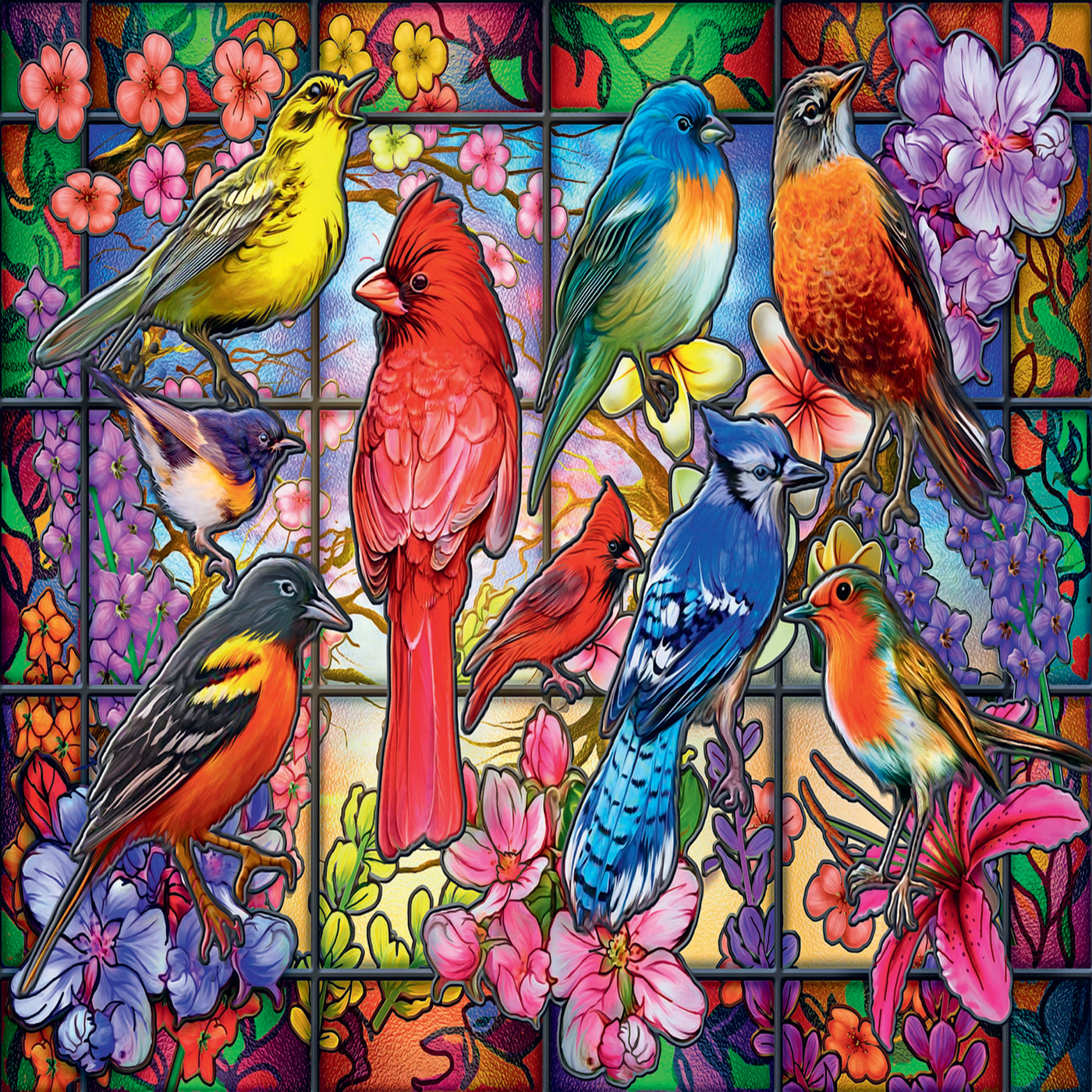 Trefl Red Stained Glass Birds 1000 Piece Puzzle