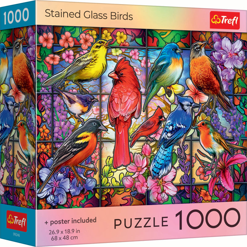 Trefl Red Stained Glass Birds 1000 Piece Puzzle