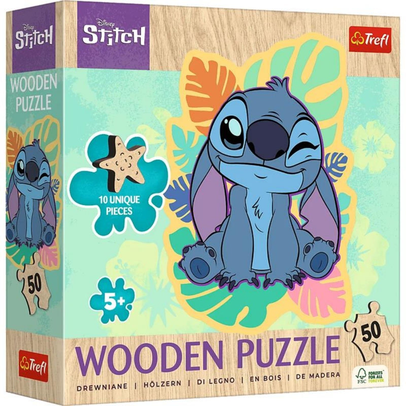 Trefl Kids Wood 50 Piece Wooden Contour Puzzle" - Happy Stitch / Disney Lilo&Stitch
