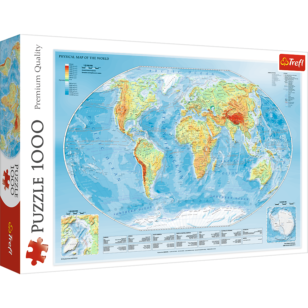 Trefl Red 1000 Piece Puzzle - Physical map of the world / Meridian