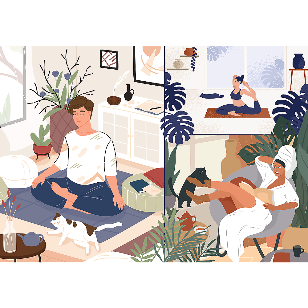 Trefl Prime 1000 Piece Puzzle - Yoga, Cats & Coffee: Peace of Mind