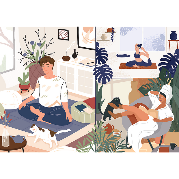 Trefl Prime 1000 Piece Puzzle - Yoga, Cats & Coffee: Peace of Mind