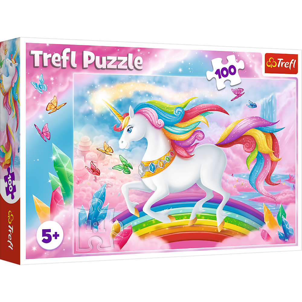 Trefl Red 100 Piece Kids Puzzle - Into the Crystal World of Unicorns