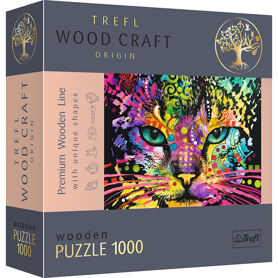 Trefl Wood Craft 1000 Piece Wooden Puzzle - Colorful Cat