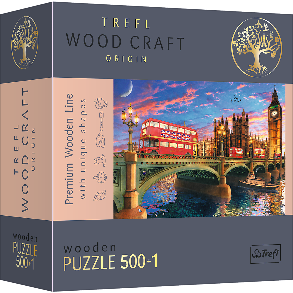 Trefl Wood Craft 501 Piece Wooden Puzzle - Palace of Westminster, Big Ben, London