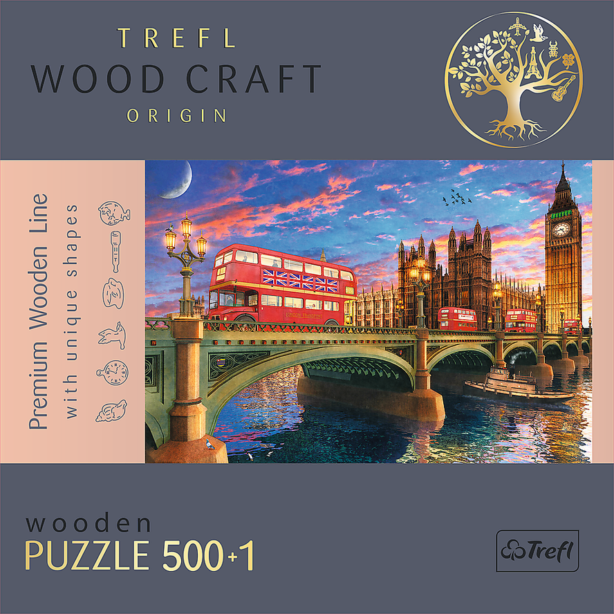 Trefl Wood Craft 501 Piece Wooden Puzzle - Palace of Westminster, Big Ben, London