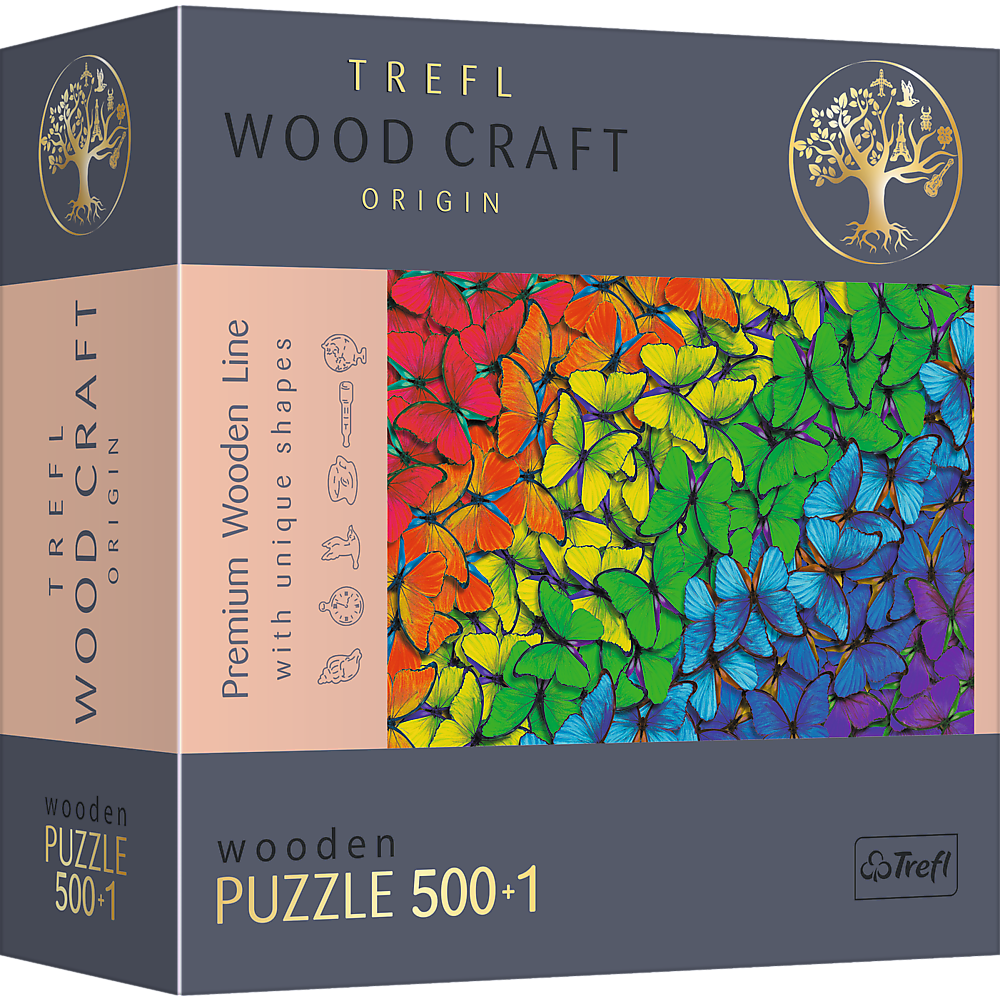 Trefl Wood Craft 501 Piece Wooden Puzzle - Rainbow Butterflies