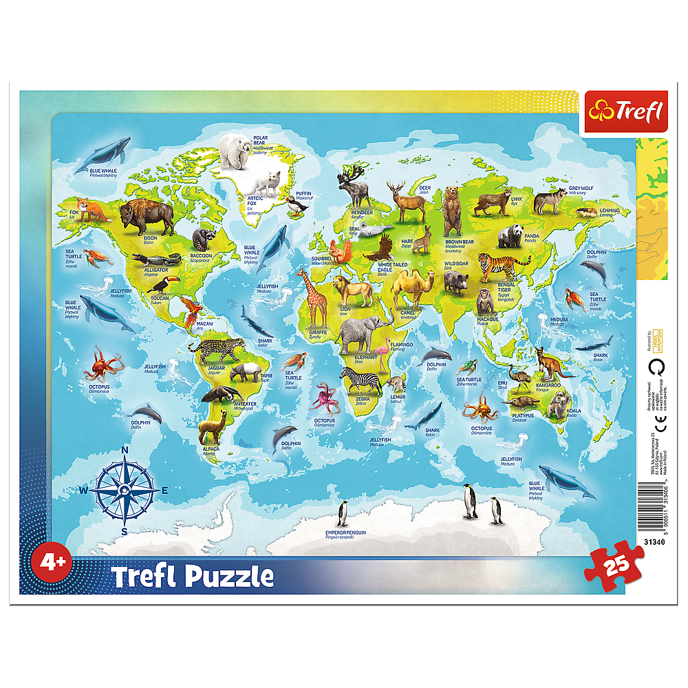 Trefl Preschool 25 Piece Puzzle - World map with animals
